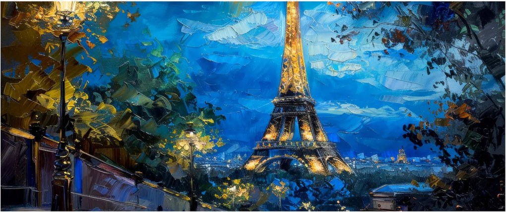 Kép - Olajfestmény az Eiffel-toronyról (120x50 cm)