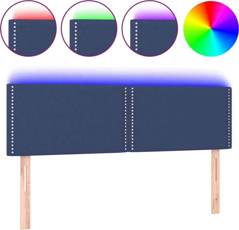 vidaXL kék szövet LED-es fejtámla 144x5x78/88 cm