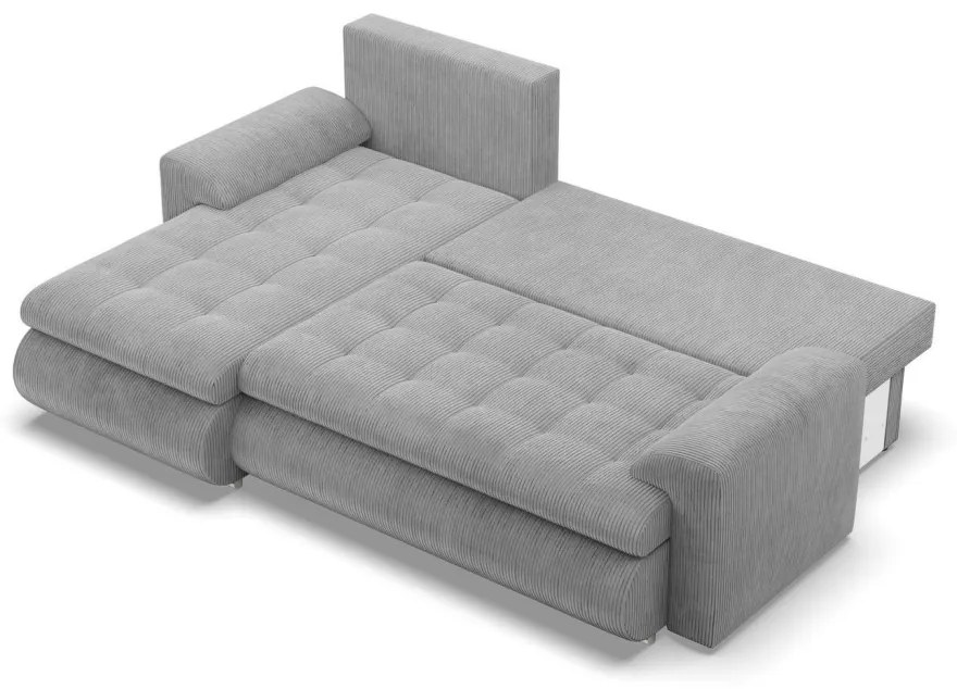 Tokio sarokkanapé, 2 ágyneműtartóval, kordbársony, baloldali, szürke