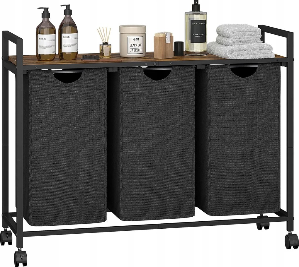 Szennyestartó Kosár Polccal És Kerekekkel 3 Rekeszes Szelektív Hulladékgyűjtő 100L Loft Polc