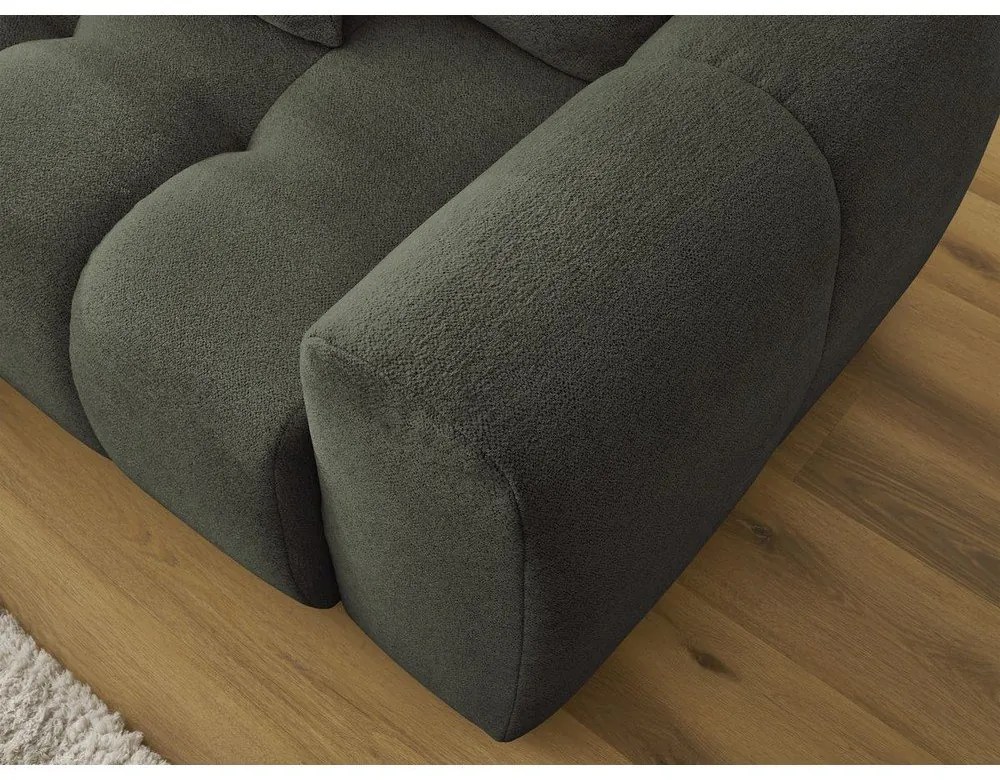 Khaki zsenília kinyitható-tárolóhelyes sarokkanapé (bal oldali-heverő résszel) Roxelane – Bobochic Paris