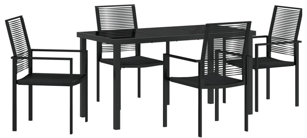 5 darabos kert étkező készlet Fekete PVC rattan