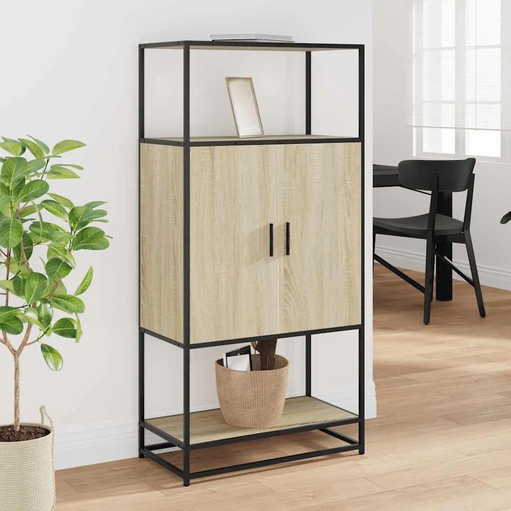 Highboard sonoma tölgy 68x35x139 cm gépelt fa és fém