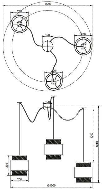 Lámpa Fali lámpatest ABRA 2, 6151, AC220-240V, 50/60Hz, 3*E27, max.40W, átmérő 20 cm, krém