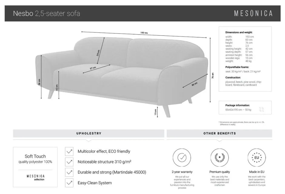 Sötétzöld kanapé 193 cm Nesbo – MESONICA