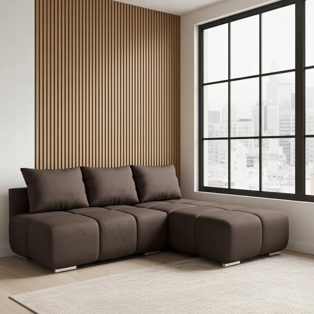 Barna Modern Összecsukható Sarokülőgarnitúra Alvás Funkcióval Honey Mini Jobbos