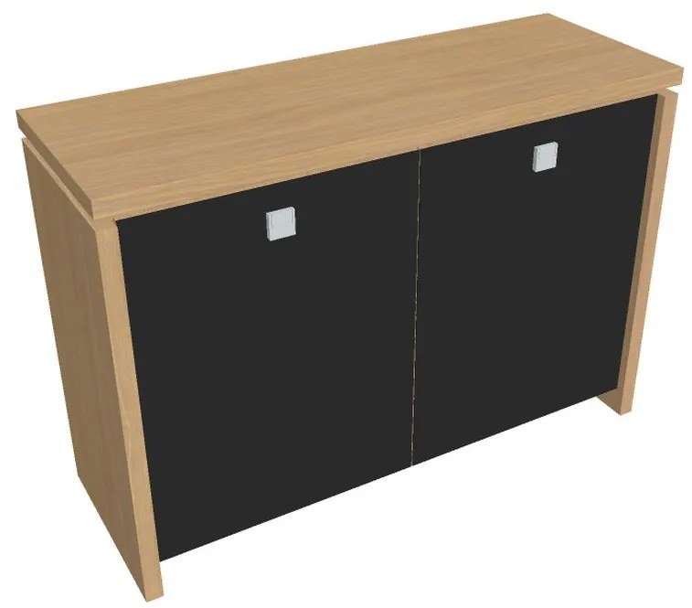 Verno alacsony szekrény 128 x 46 x 90 cm, üvegajtó, világos tölgy / fekete