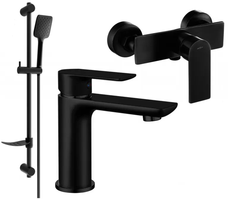 Mexen Alfa DF62 mosdó és zuhanycsaptelep zuhanygarnitúrával, fekete, 745704DF62-70