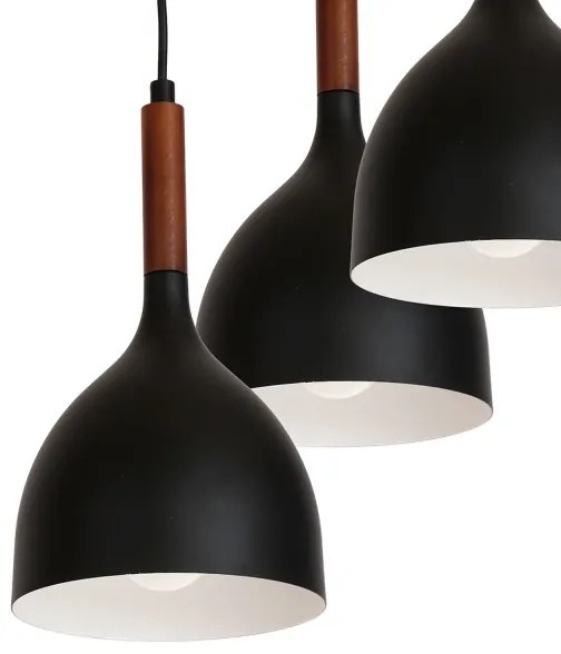 Csillár zsinóron NOAK WOOD 3xE27/15W/230V fekete/bükkfa