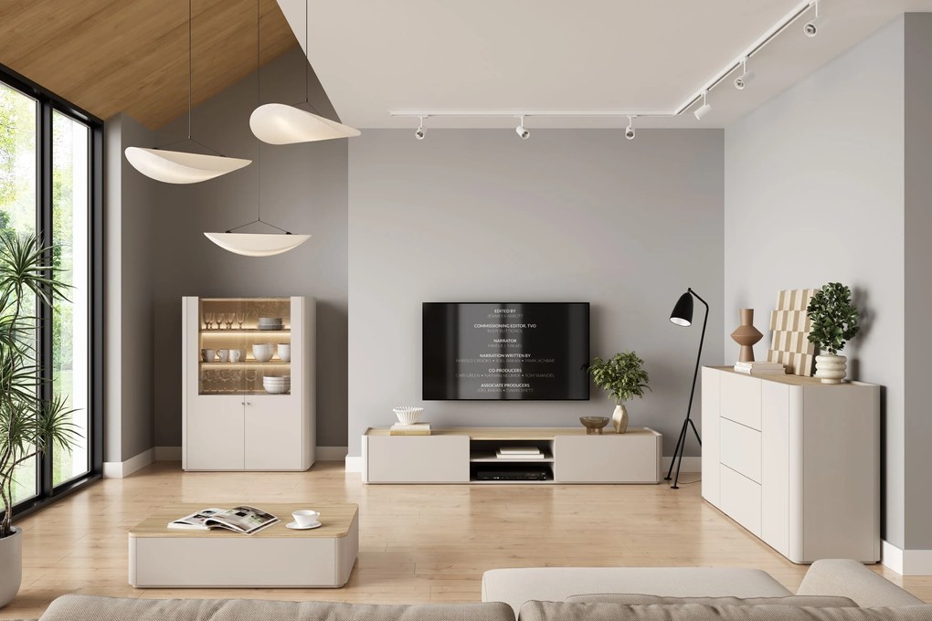 Elivo TV-szekrény 220 cm fiókkal - kasmír / olajozott tölgy