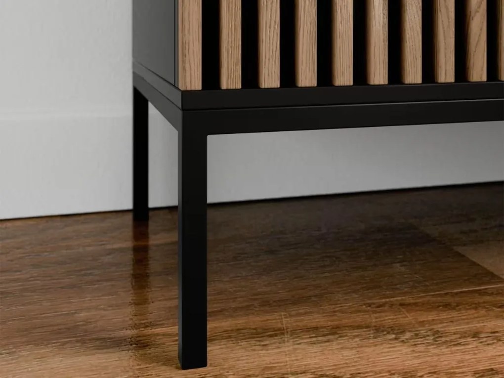 Komód MEORATI 150x40 cm, fekete/tölgy artisan