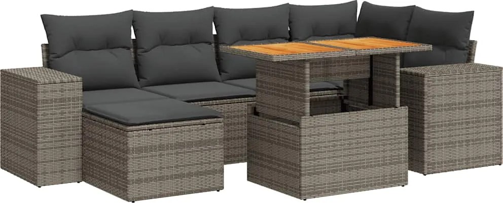 vidaXL 7 részes szürke polyrattan kerti ülőgarnitúra párnákkal