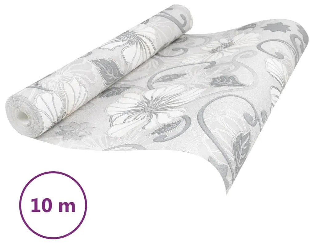 szürke virágmintás nem szőtt 3D tapéta 10 x 0,53 m