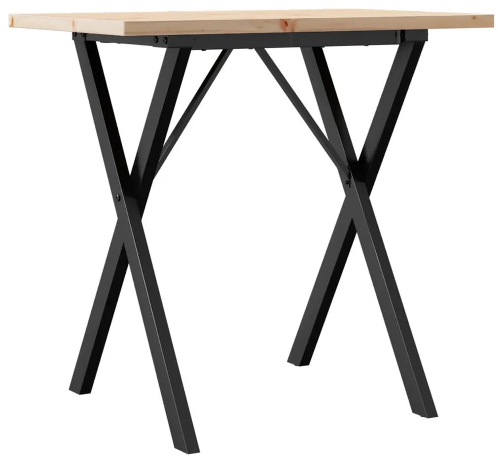 tömör fenyőfa és öntöttvas étkezőasztal X-vázzal 80x50x75,5 cm