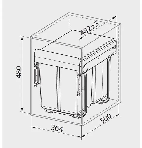 Hulladékgyűjtő GTV Practi Eco 400, szelektív, manuális működés, 300mm-es elembe, lágy záródás, 2x10+20 L edénnyel, fedéllel