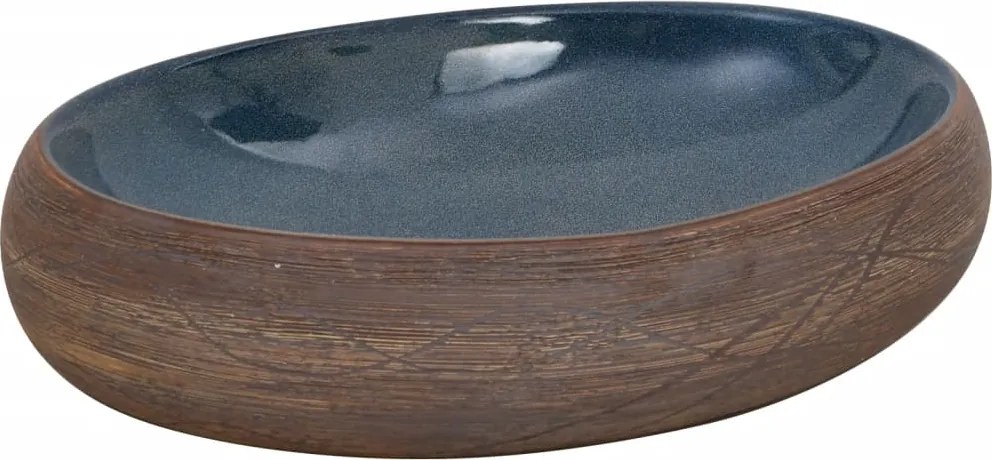 vidaXL barna-kék kerámia ovális asztali mosdó 59 x 40 x 15 cm