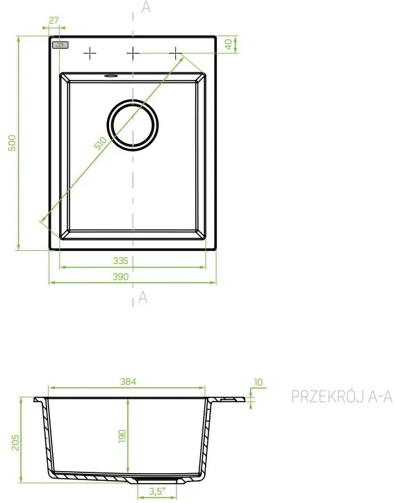 Laveo Monchichi, 1 kamrás gránit mosogató 390x500x205 mm, szürke, LAV-SBO_510Y