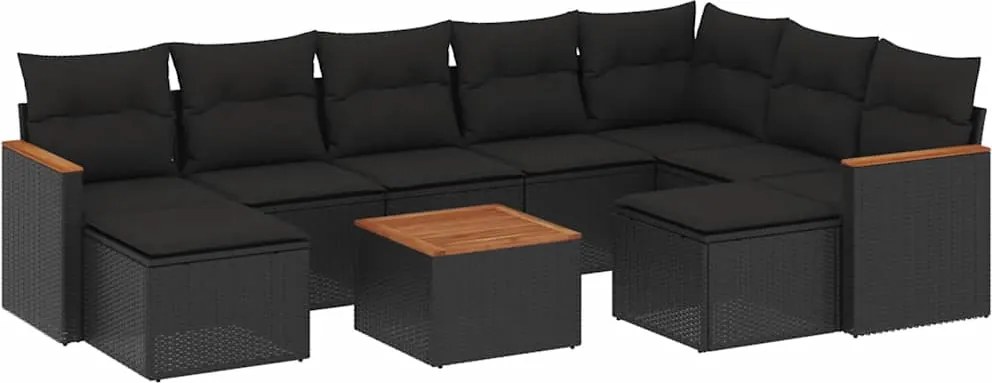 vidaXL 10 részes fekete polyrattan kerti ülőgarnitúra párnákkal