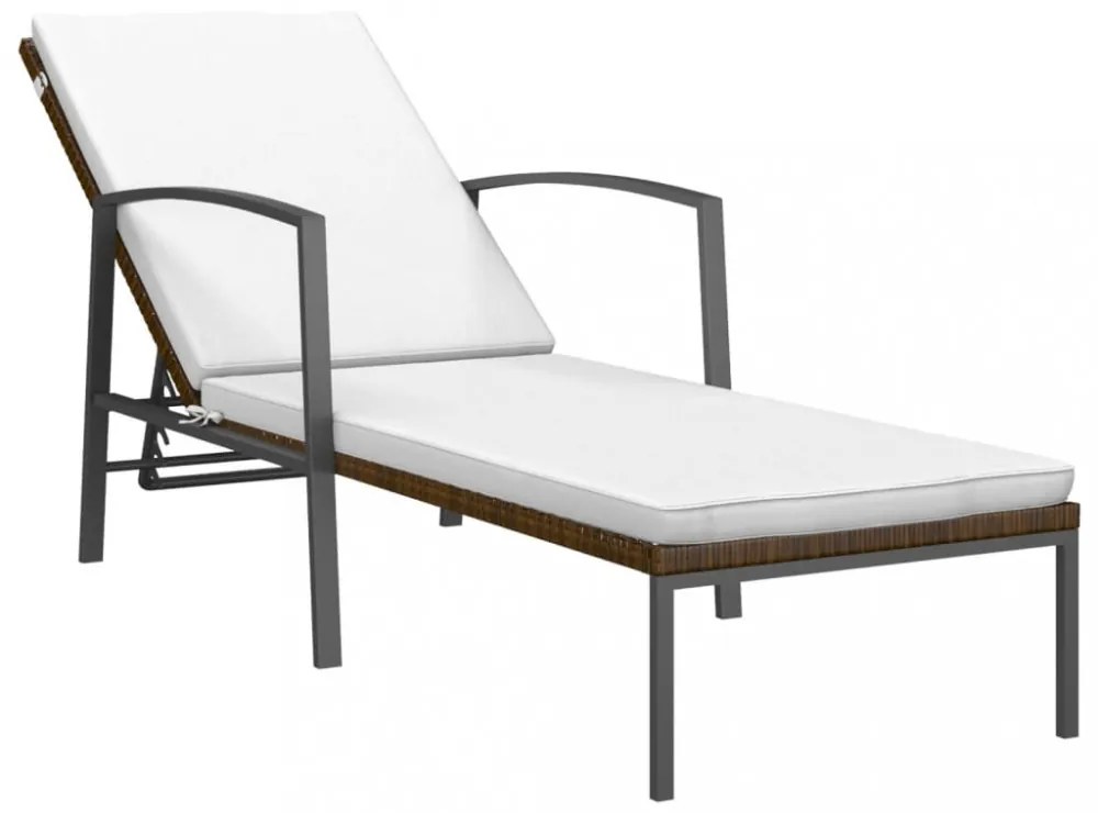 2 db barna polyrattan napozóágy asztallal