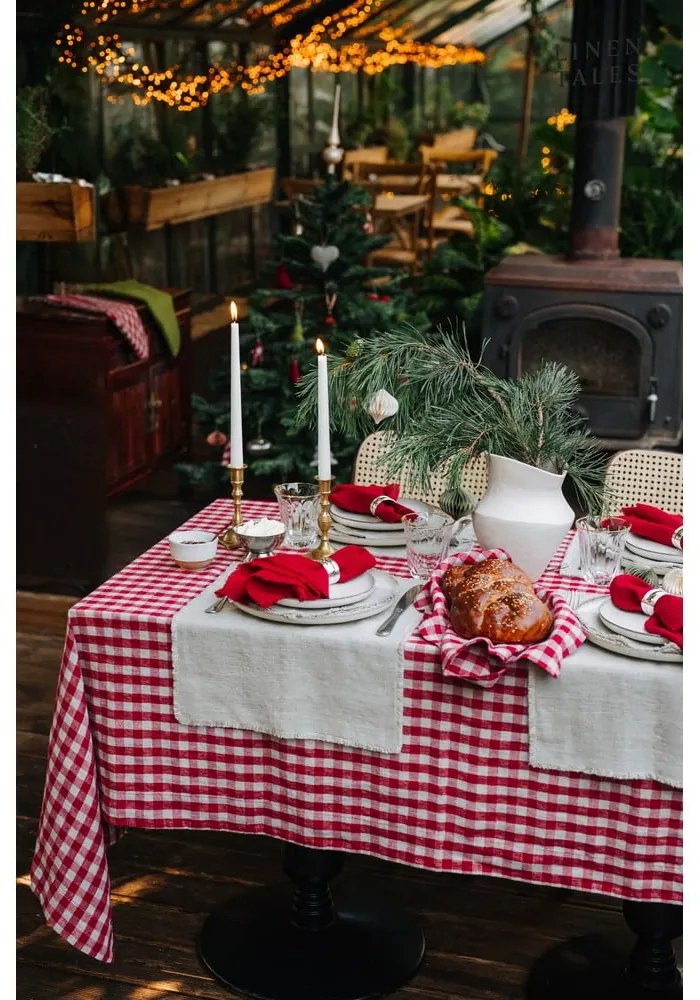 Len asztalterítő 140x250 cm Red Gingham – Linen Tales