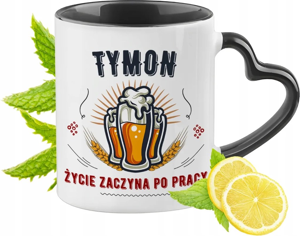 Timonnak Fekete Bögre Szív Alakú Füllel Ajándék Nyomtatott