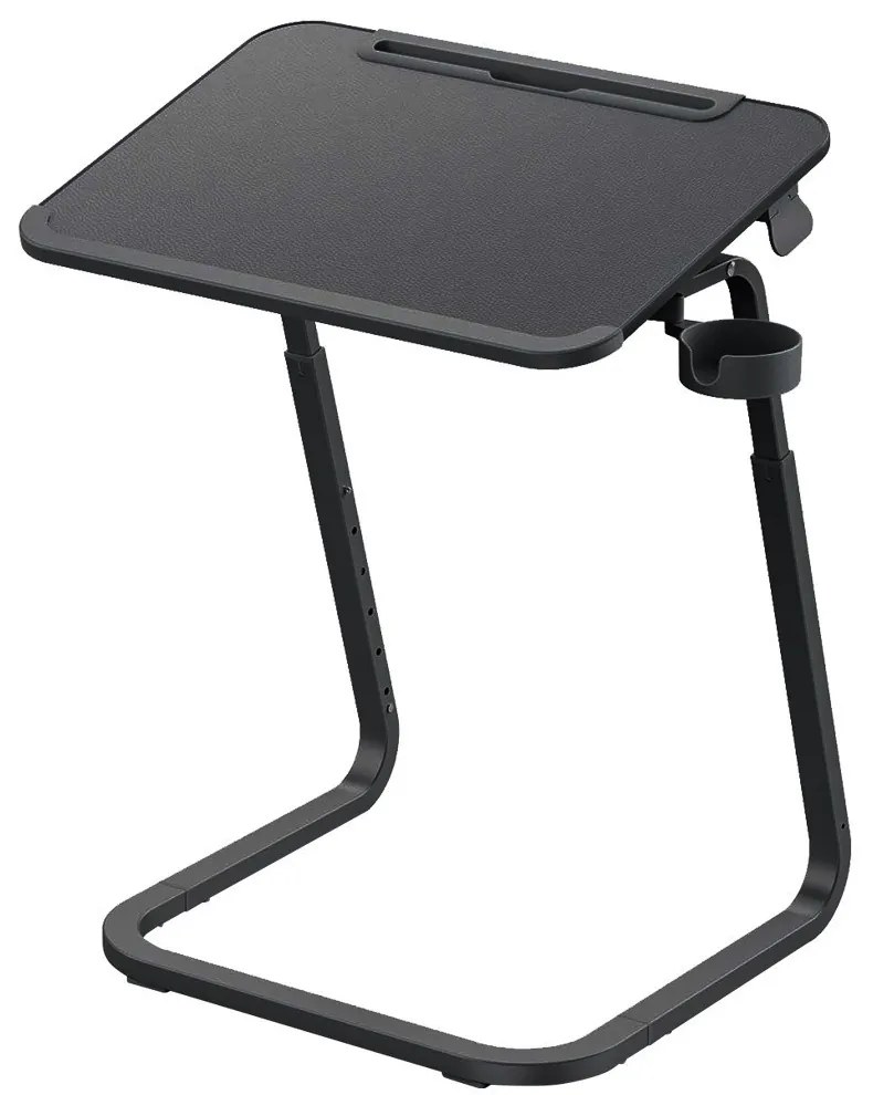 Állítható magasságú reggelizőasztal tablettartóval, fekete