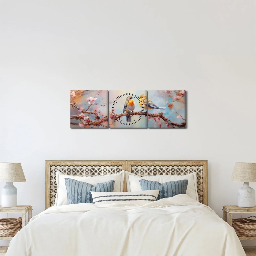 Kép - Lovebirds (órával) (90x30 cm)