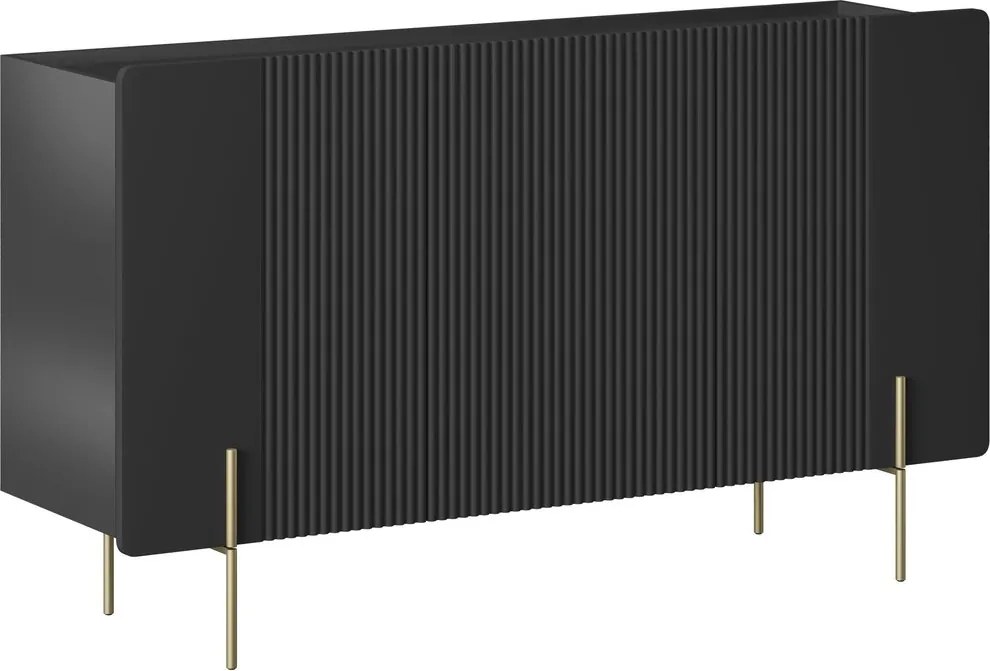 Malmi komód 150 cm háromajtós - matt fekete / arany lábak