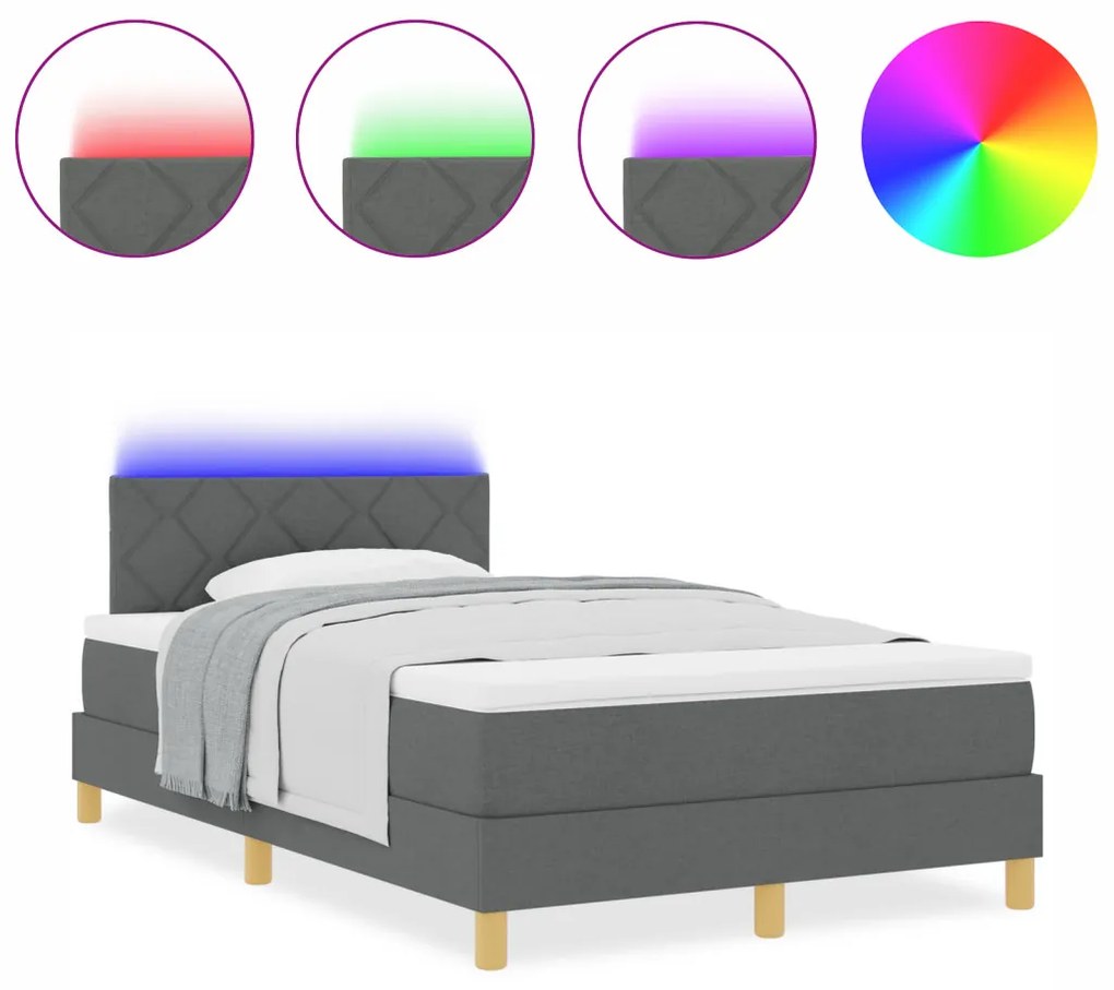 Box Spring Ágy Matrac és LED Sötétszürke 120x190 cm Szövet