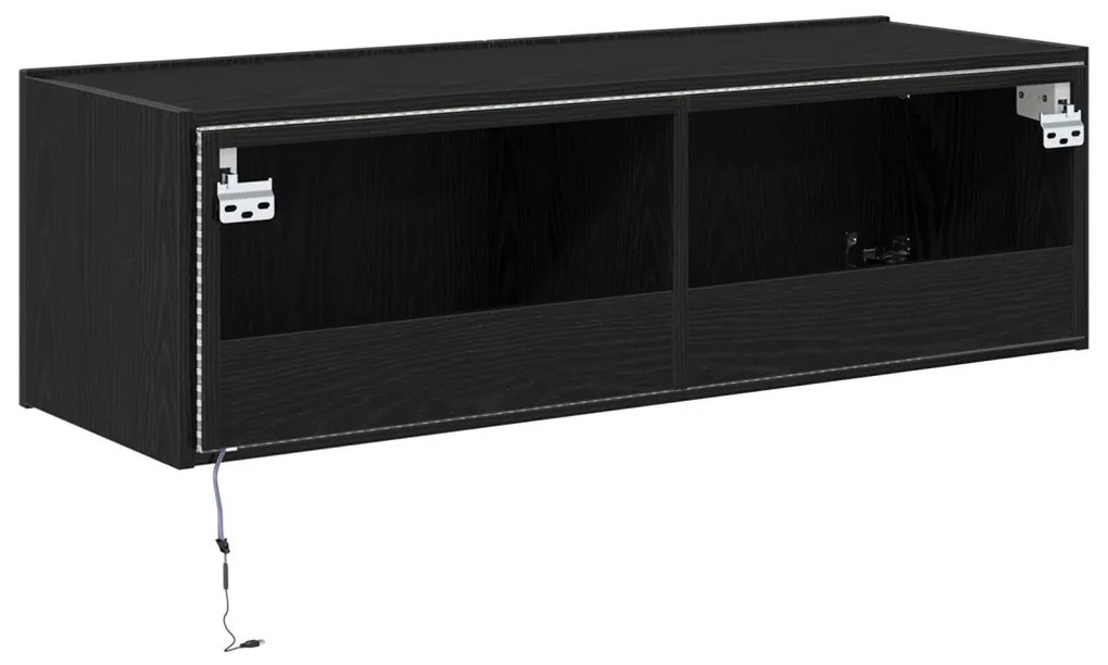 TV Falióra LED világítással Fekete Tölgy 100x35x31 cm
