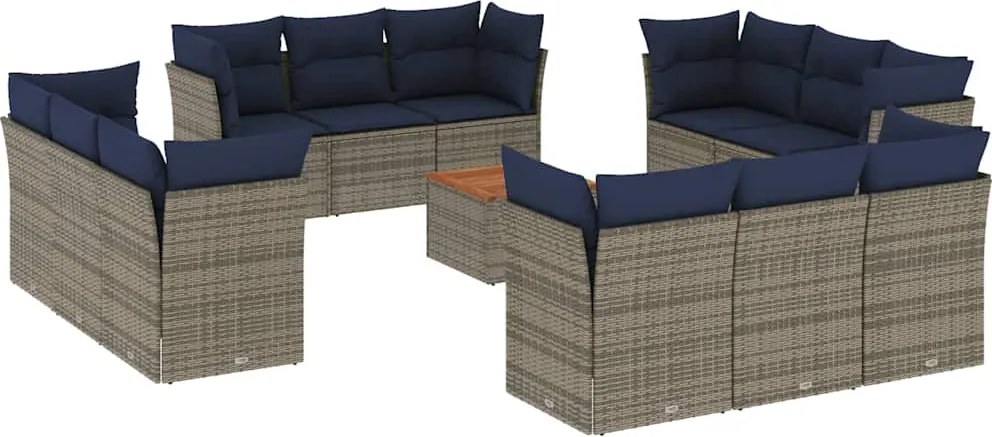 vidaXL 13 részes szürke polyrattan kerti ülőgarnitúra párnákkal