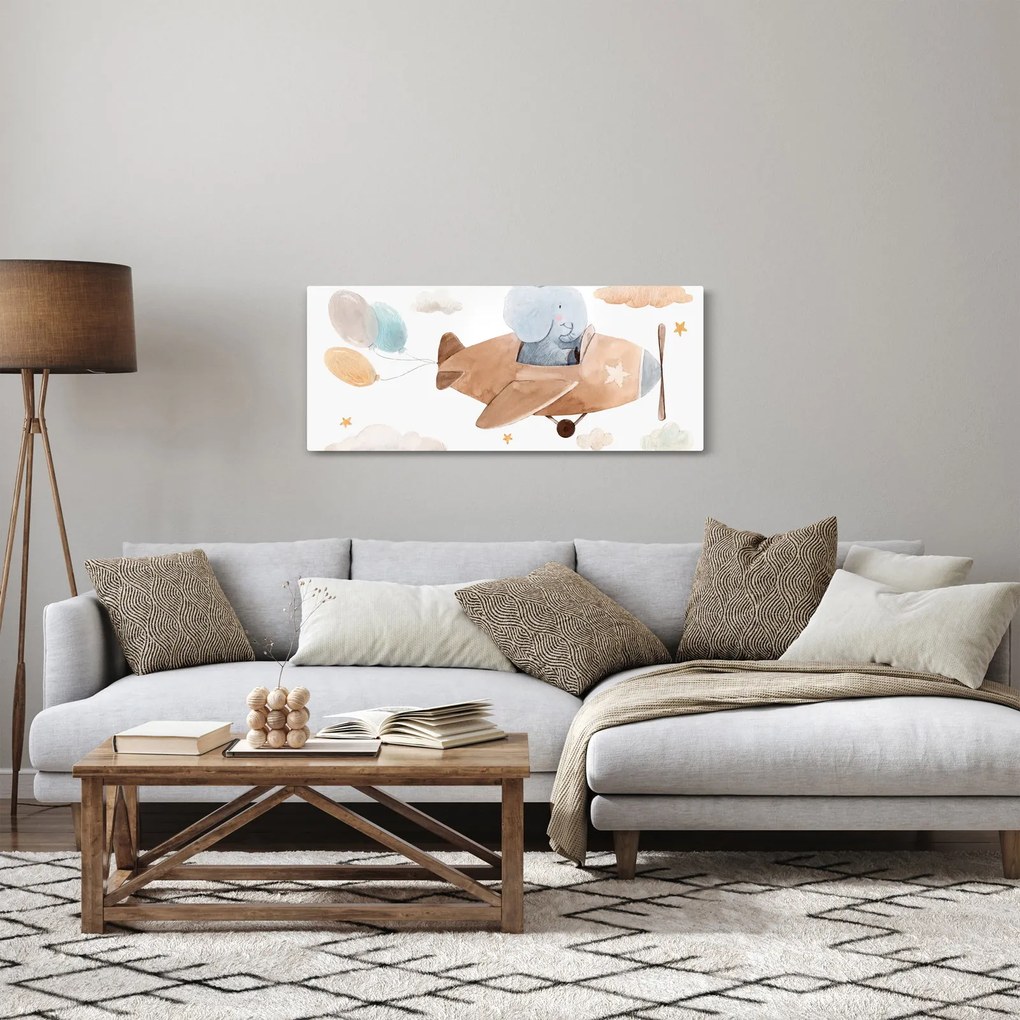 Kép - Akvarell elefánt egy repülőgépen (120x50 cm)