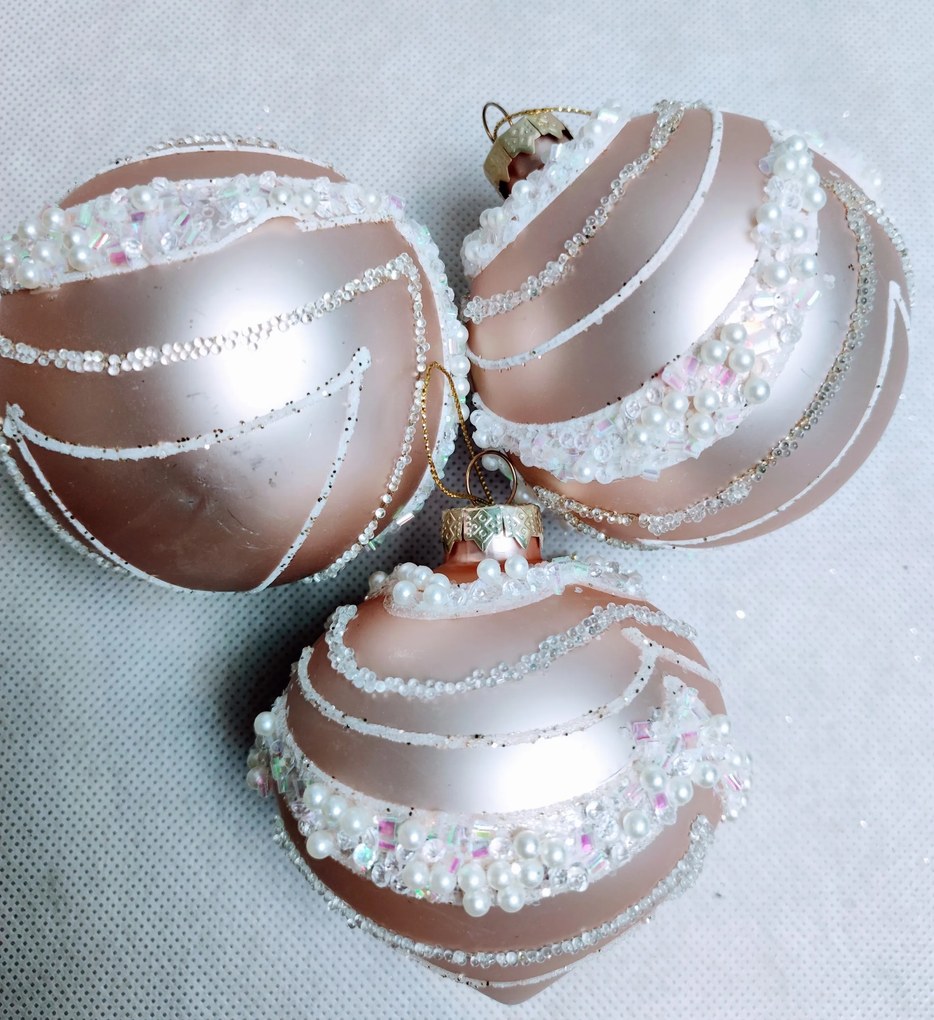 Karácsonyfa gömbök üveg díszített dísz 3db