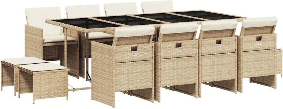 vidaXL 13 részes bézs polyrattan kerti étkezőgarnitúra párnákkal