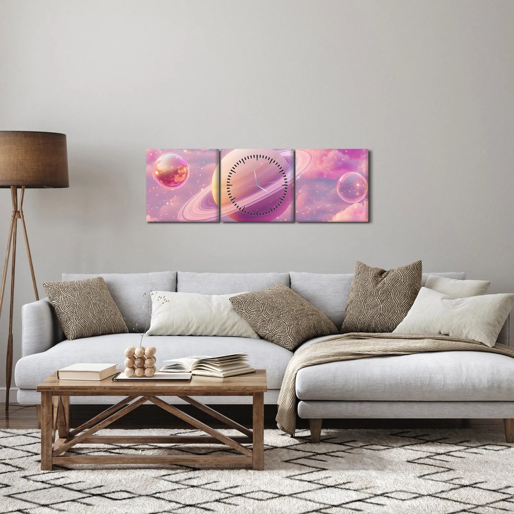 Kép - Rózsaszín bolygó (órával) (90x30 cm)
