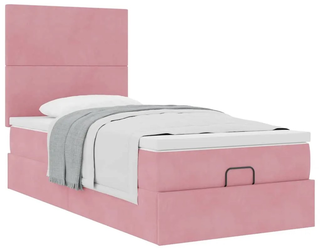 Ottomán ágykeret matracokkal rózsaszín 90x190cm bársony