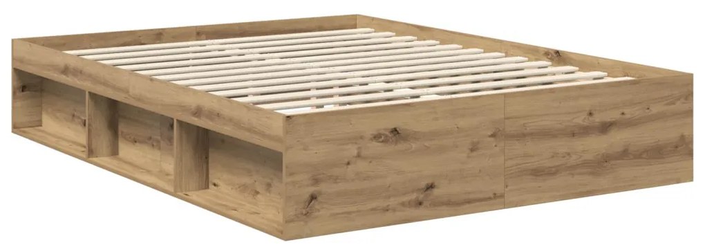 vidaXL Ágykeret fejtámlával Művészi tölgy 150 x 200 cm Tömör fenyőfa