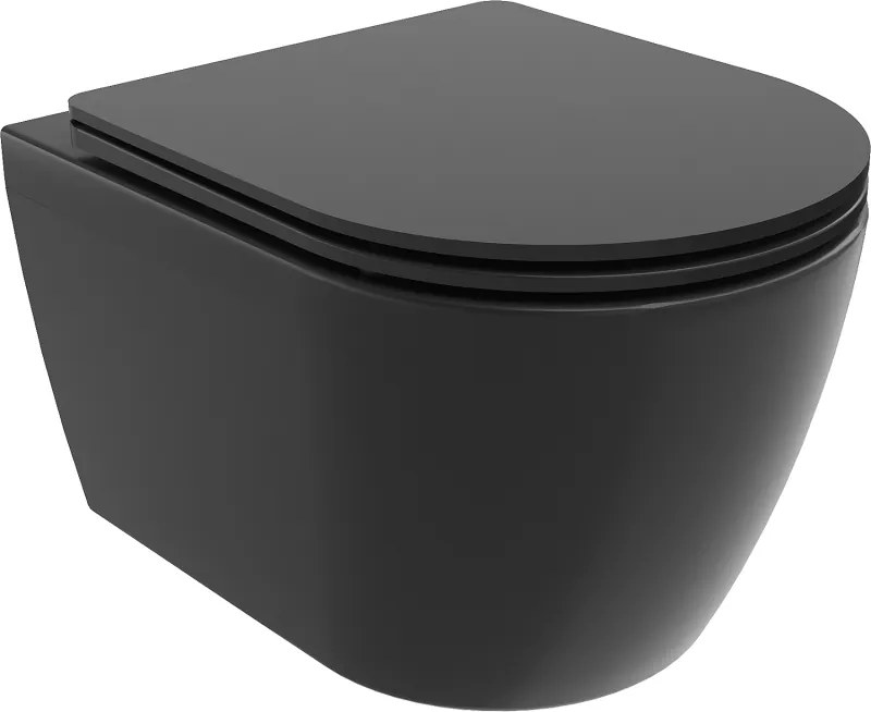Mexen Carmen Rimless WC csésze lassan záródó slim duroplast üléssel, matt fekete - 30881085
