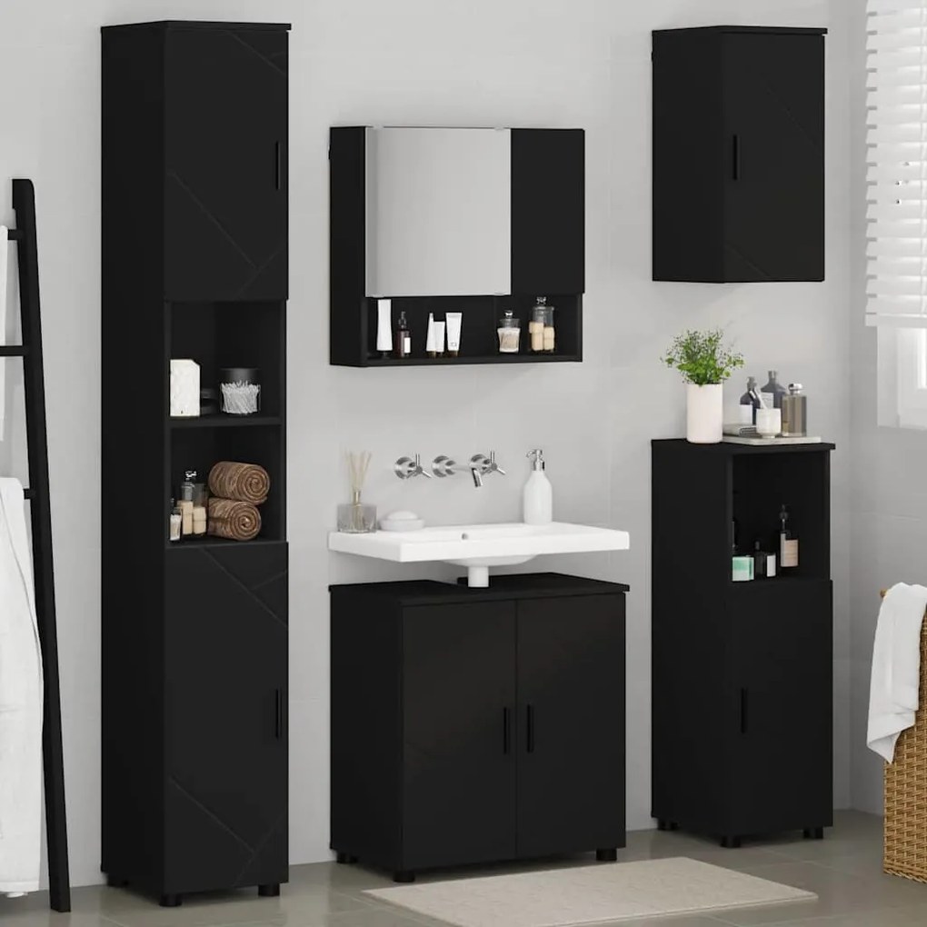 Fürdőszoba bútor szett 5 pcs Fekete 61 x 35 x 64 cm Faanyag