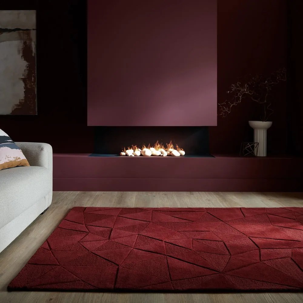 Borvörös kézi szövésű gyapjú szőnyeg 160x230 cm Shard Red – Flair Rugs
