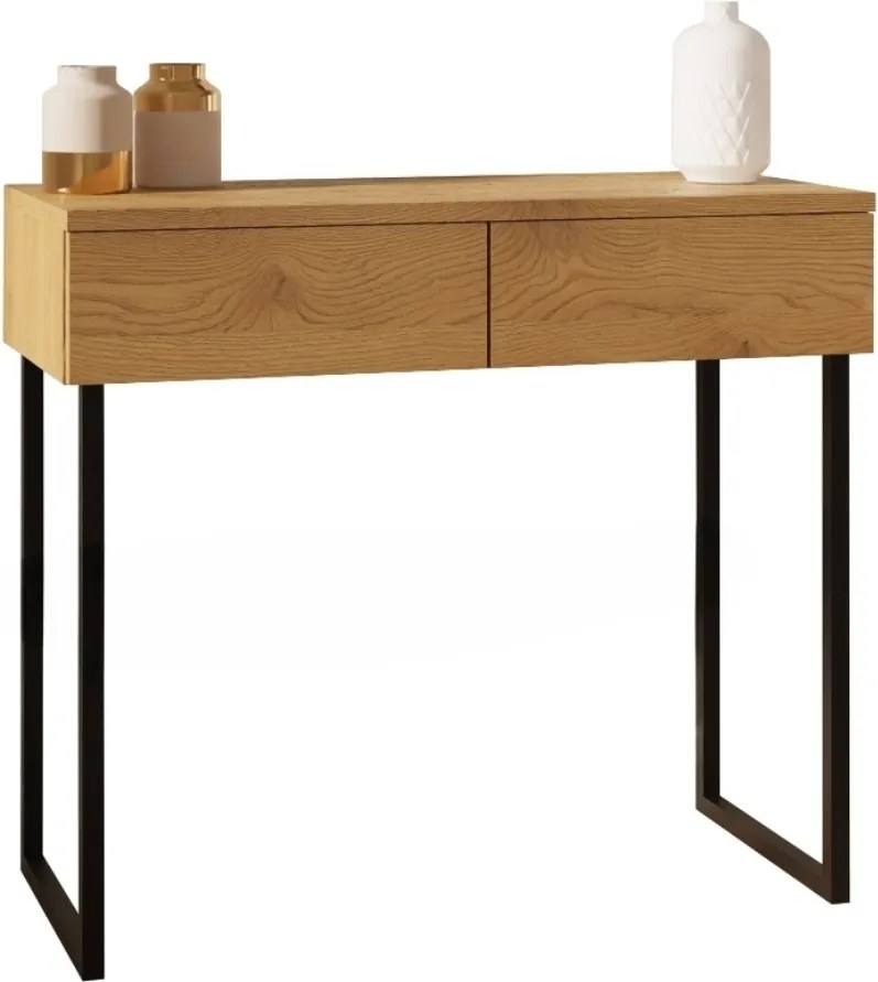 Fésülködőasztal, lábas komód két fiókkal, naptölgy, 90 cm széles