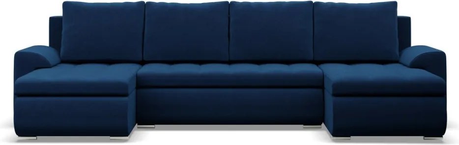 Tokio U alakú sarokkanapé, 3 ágyneműtartóval, bársony, univerzális oldal, kék