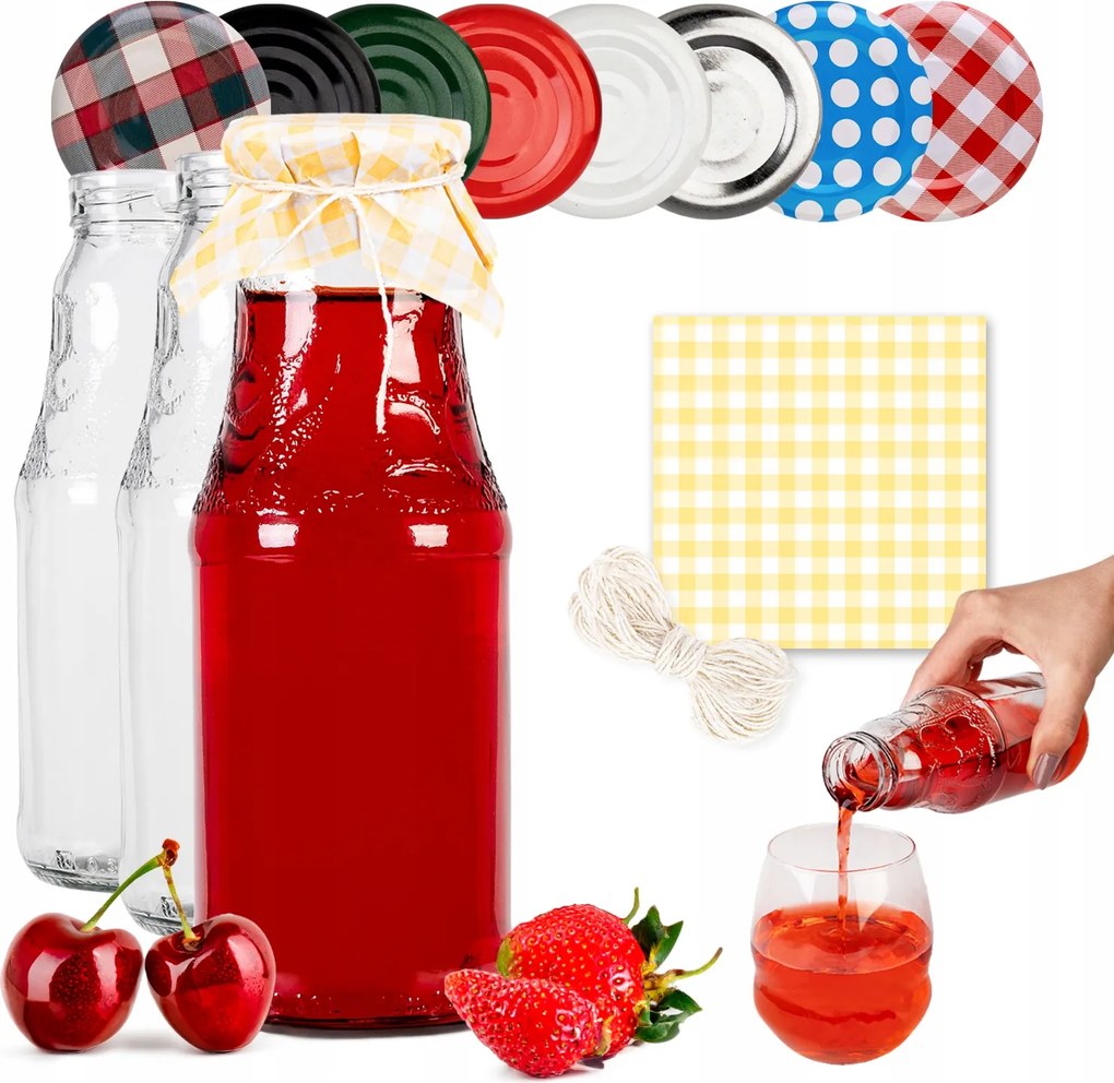 10x Üveg Palackok Gyümölcslé 330 ml Tinktúra Palack Szirup Kupak