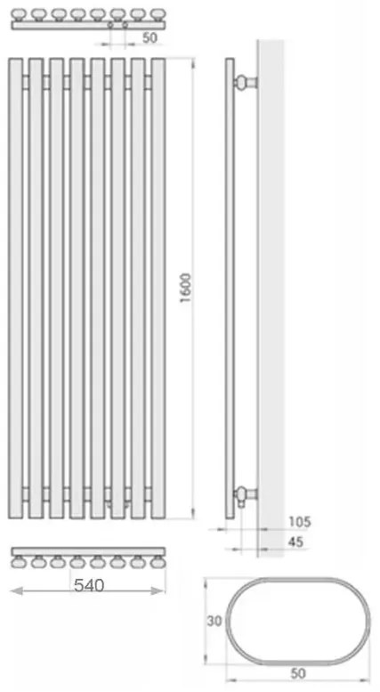 Regnis Lazur LA, fűtőelem 540x1600mm központi csatlakozással 50mm, 1048W, fekete matt, LAZURLA/1600/540/D5/BLACK