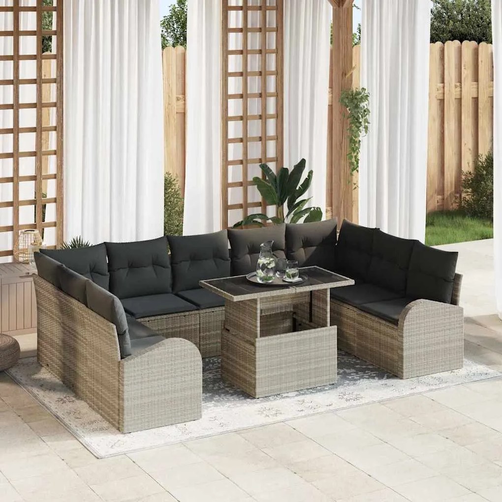 Kerti Kanapé Szett tárolóval 10 pcs Világosszürke Poli rattan
