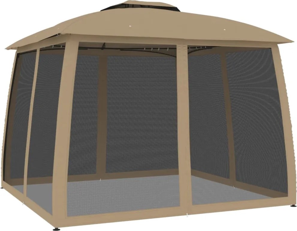 vidaXL tópszínű acél dupla tetős pavilon hálós falakkal 2,93 x 2,93 m