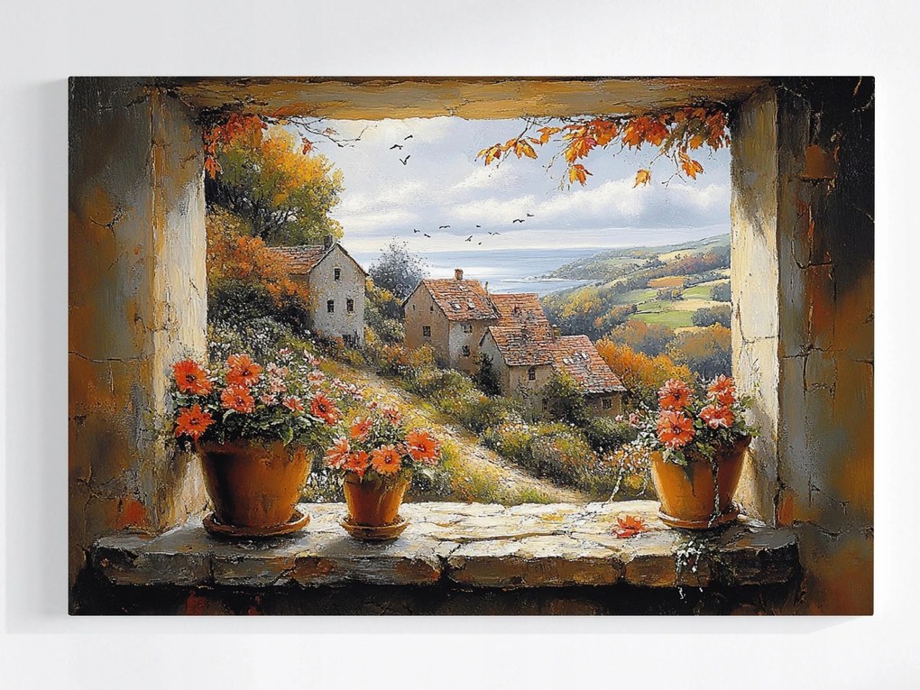 Poszter Ablak Terasz Kilátás Tavasz Tájkép Hegyek Tenger 60x40