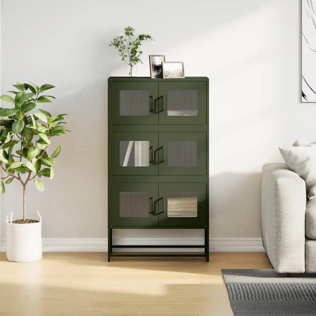 Highboard olívazöld 68x39x123 cm Acél