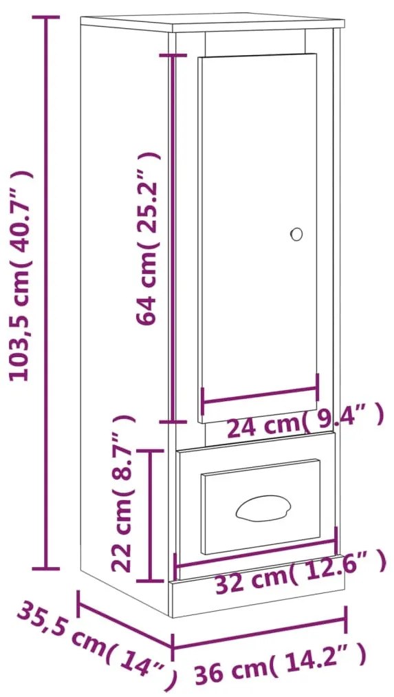 betonszürke szerelt fa magasszekrény 36x35,5x103,5 cm