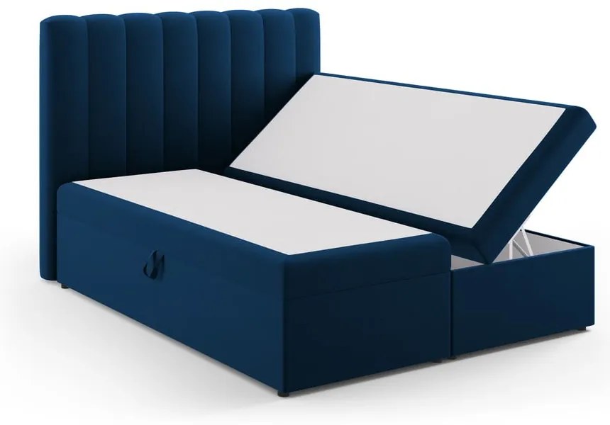 Sötétkék boxspring ágy tárolóhellyel 160x200 cm Gina – Milo Casa